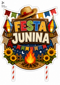 topo bolo festa junina fogueira e chapeu